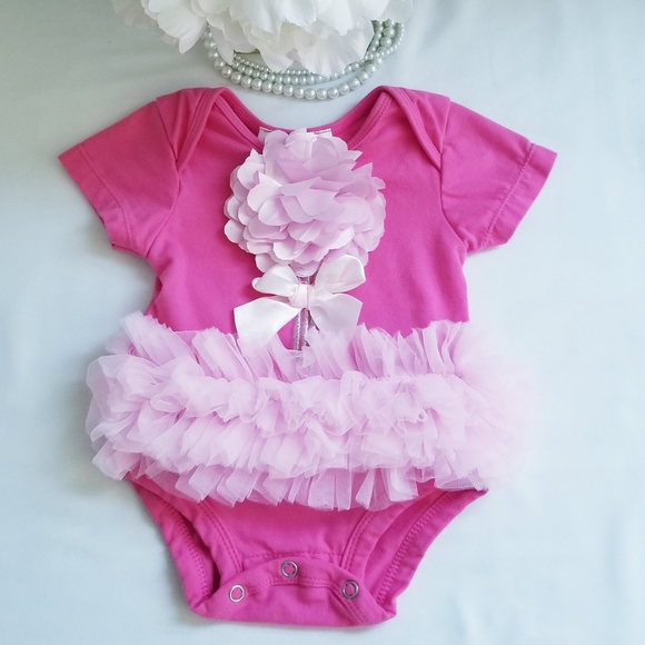 Popatu Baby Girl's Pink Flower Bow Bodysuit Size 3-6 Months - Picture 2 of 12